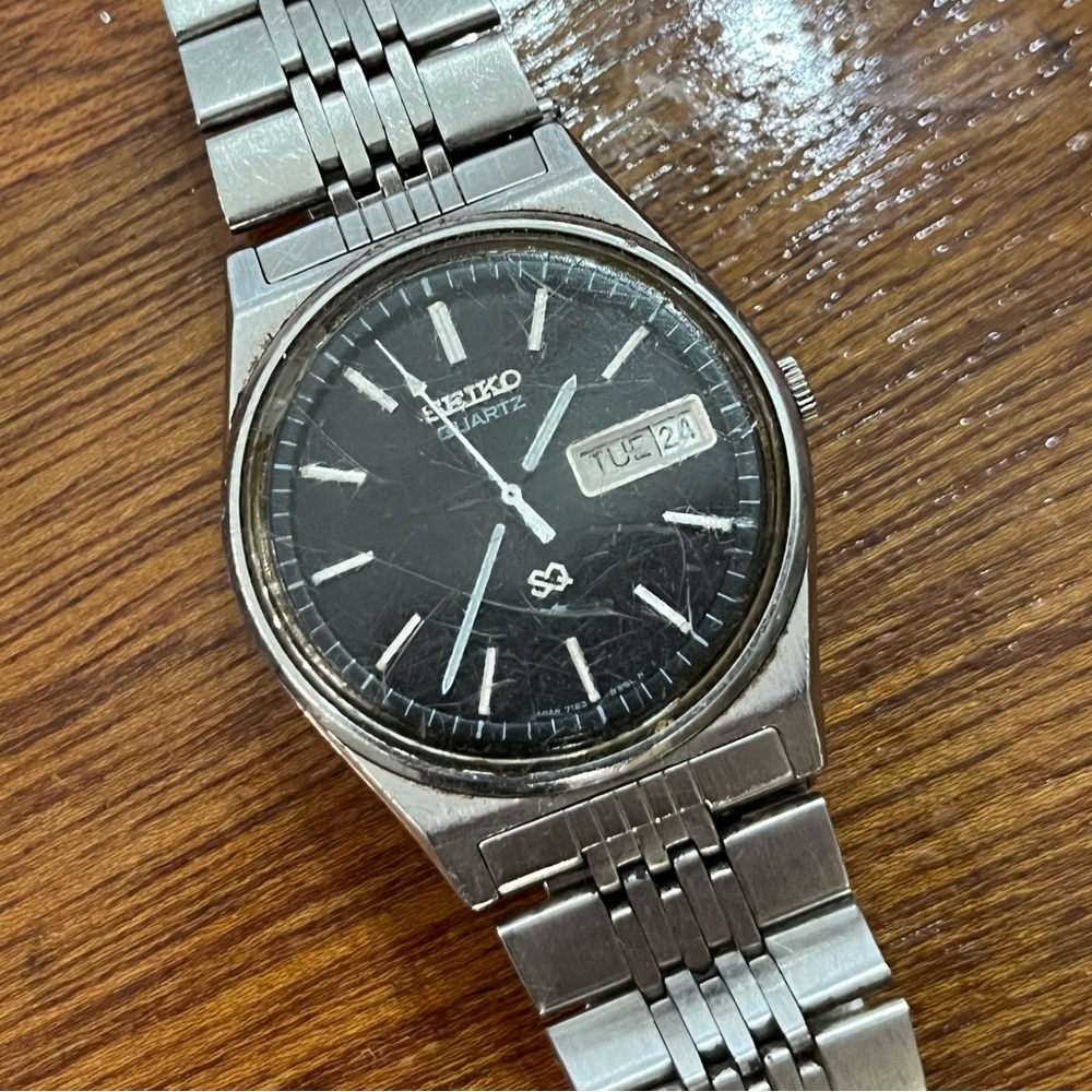 Men’s Vintage Seiko Quartz Day Date Watch 7123-8430-P Stainless Steel